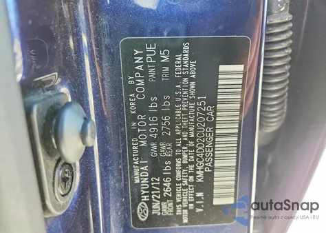 2012 Hyundai Genesis 3.8L from USA, damaged, VIN KMHGC4DD2CU207251